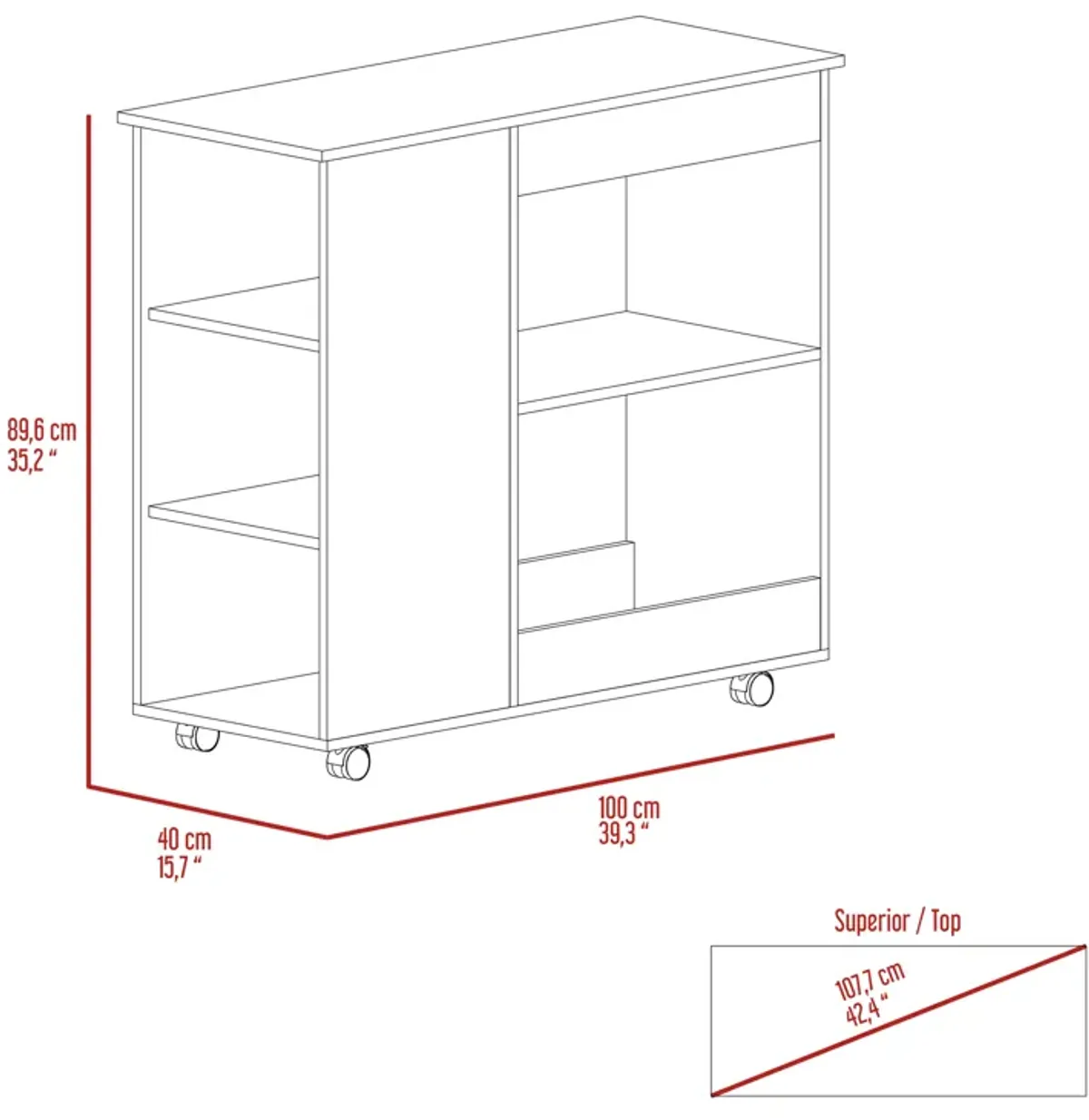 Kitchen Cart Kamizaze, Kitchen, White / Dark Brown