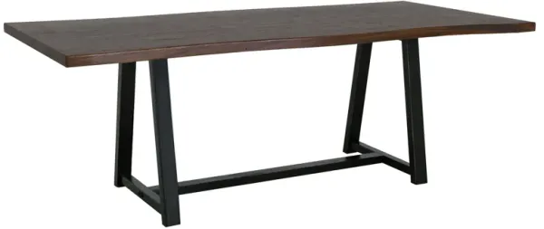Ally Dining Table with Trestle Base, Live Edge Top, Brown Wood 87 Inch - Benzara