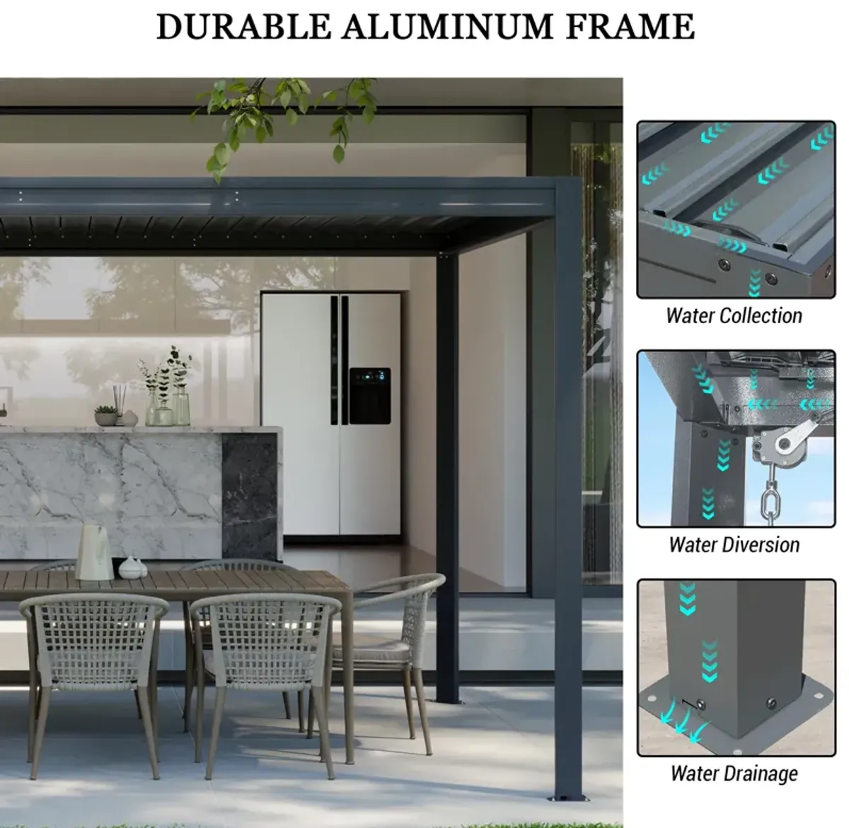 MONDAWE 10X13FT Outdoor Louvered Aluminum Pergola with Adjustable Roof and Efficient Drainage System for Patio, Deck, Garden