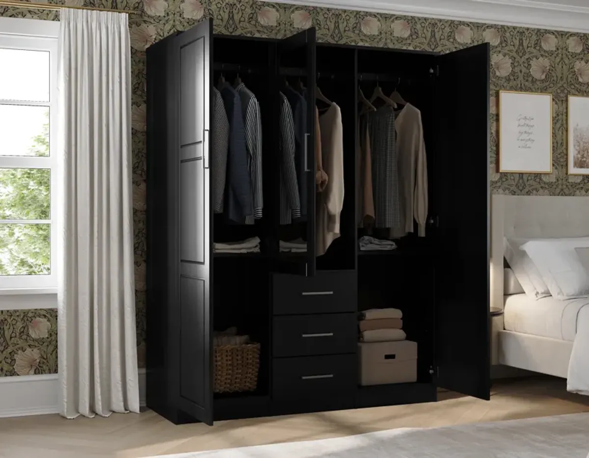 100% Solid Wood Cosmo 3-Door Wardrobe with Mirrored Door