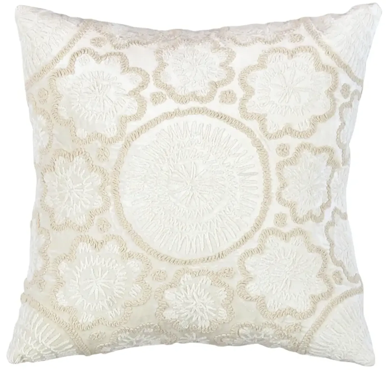 Pasargad Home Naples Embroidered Pillow, Ivory/Beige