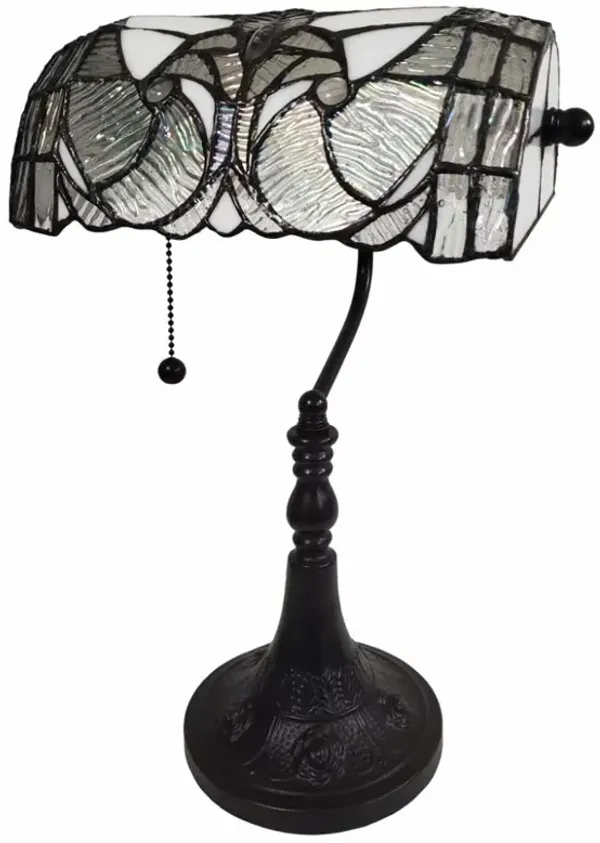 Hivvago 16" Dark Brown Table Lamp With White and Silver Shade