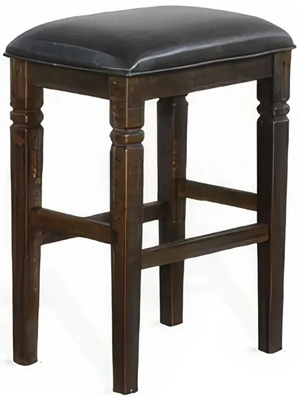 Flint Barstool, Backless, Plush Black Vinyl Seat, Dark Brown Mahogany - Benzara