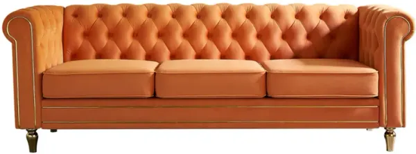 Chesterfield Velvet Sofa For Living Room Orange Color
