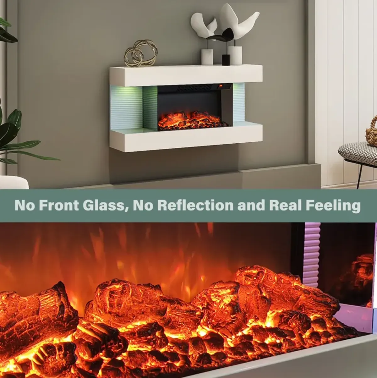 MONDAWE Stylish Electric Fireplace Integrated 3-Sided Fireplace with 32" Suspended LED Light Mantel with Remote Control