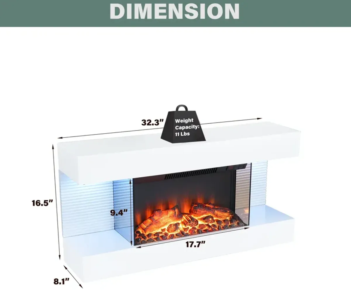 MONDAWE Stylish Electric Fireplace Integrated 3-Sided Fireplace with 32" Suspended LED Light Mantel with Remote Control