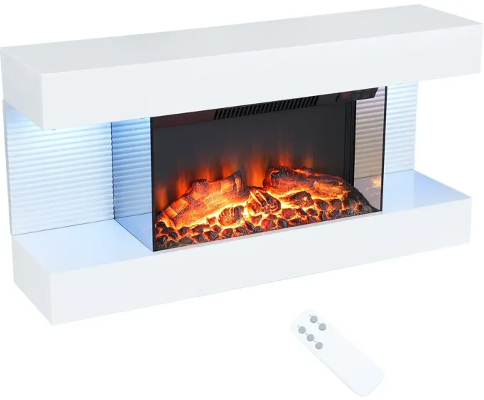 MONDAWE Stylish Electric Fireplace Integrated 3-Sided Fireplace with 32" Suspended LED Light Mantel with Remote Control