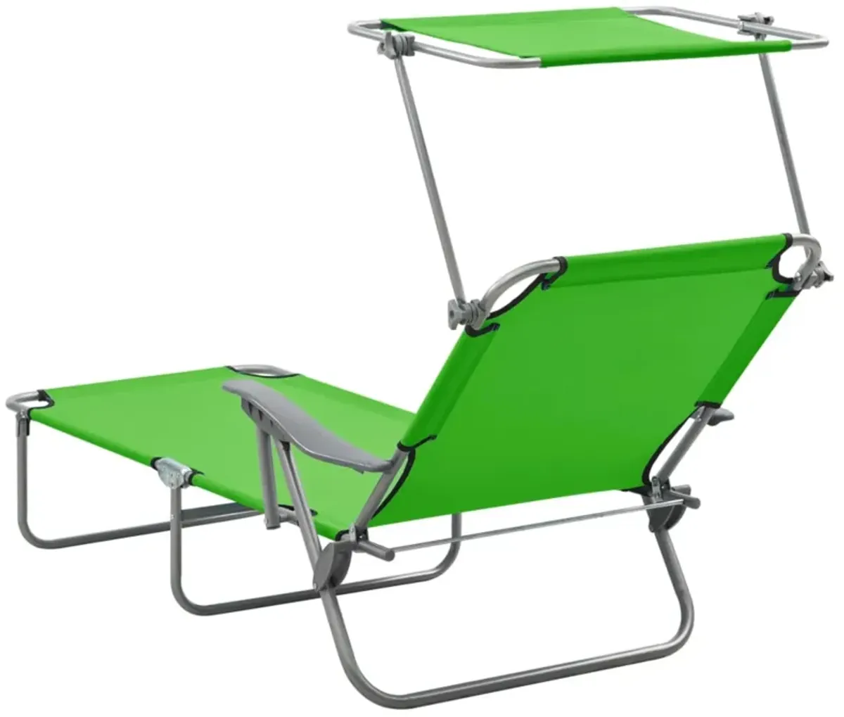 vidaXL Modern Sun Lounger with Adjustable Canopy, Portable Day Bed, Foldable Beach Bed, All-Weather Powder-Coated Steel, Green