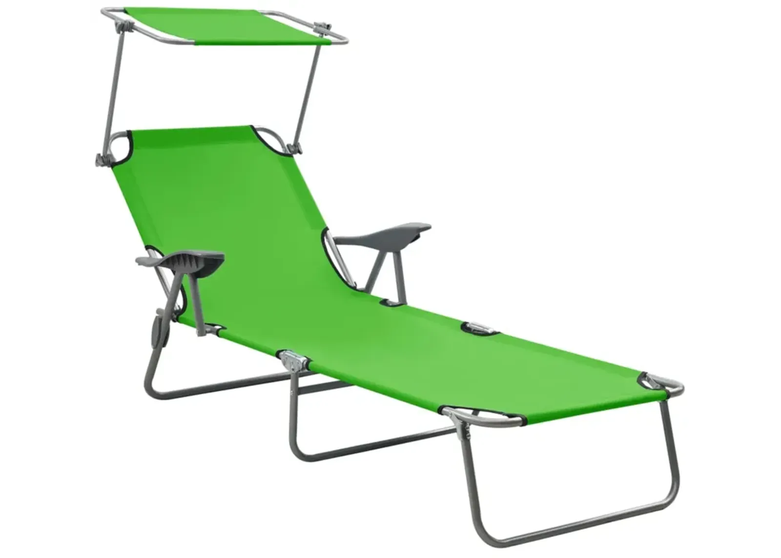 vidaXL Modern Sun Lounger with Adjustable Canopy, Portable Day Bed, Foldable Beach Bed, All-Weather Powder-Coated Steel, Green