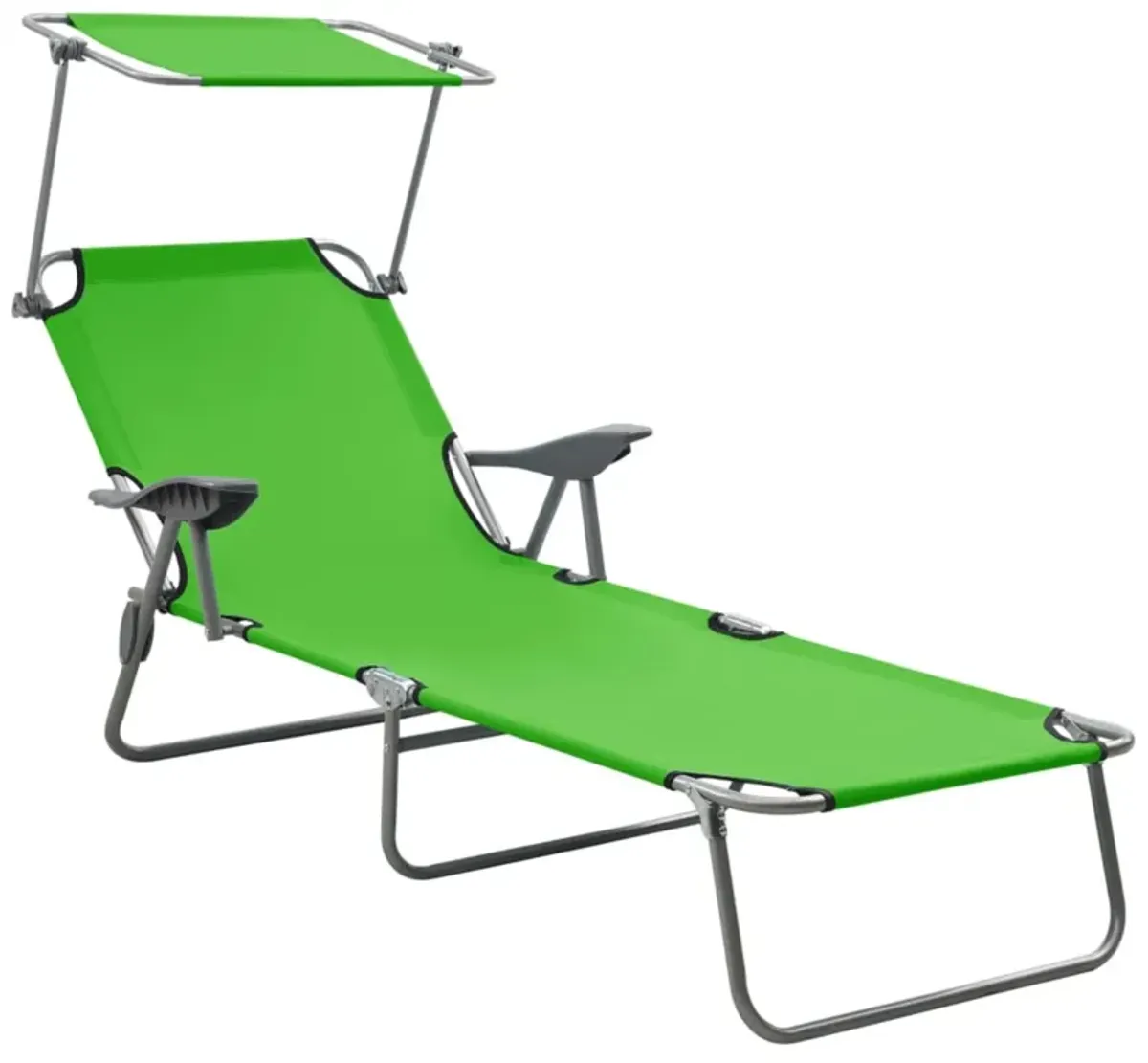 vidaXL Modern Sun Lounger with Adjustable Canopy, Portable Day Bed, Foldable Beach Bed, All-Weather Powder-Coated Steel, Green