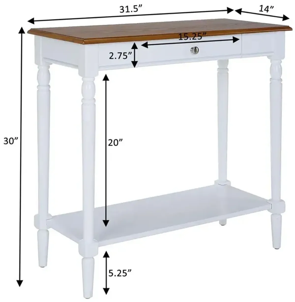 Convenience Concepts French Country 1 Drawer Hall Table with Shelf, Dark Walnut/White Finish