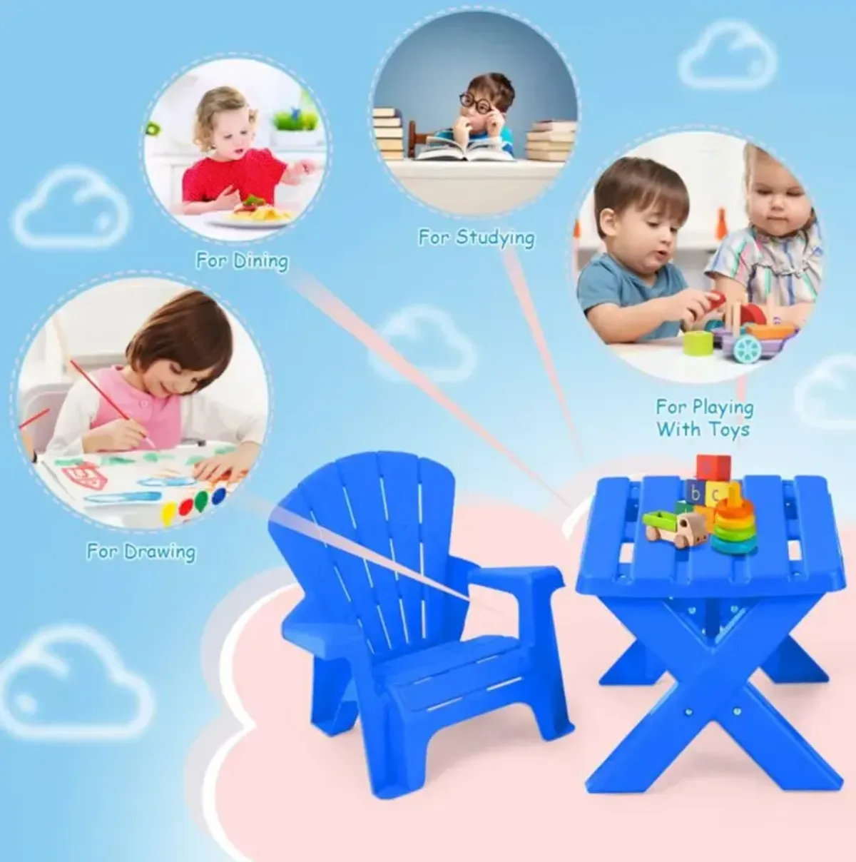 Hivvago 3-Piece Plastic Children Play Table Chair Set