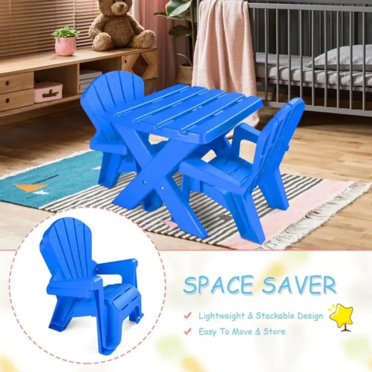 Hivvago 3-Piece Plastic Children Play Table Chair Set