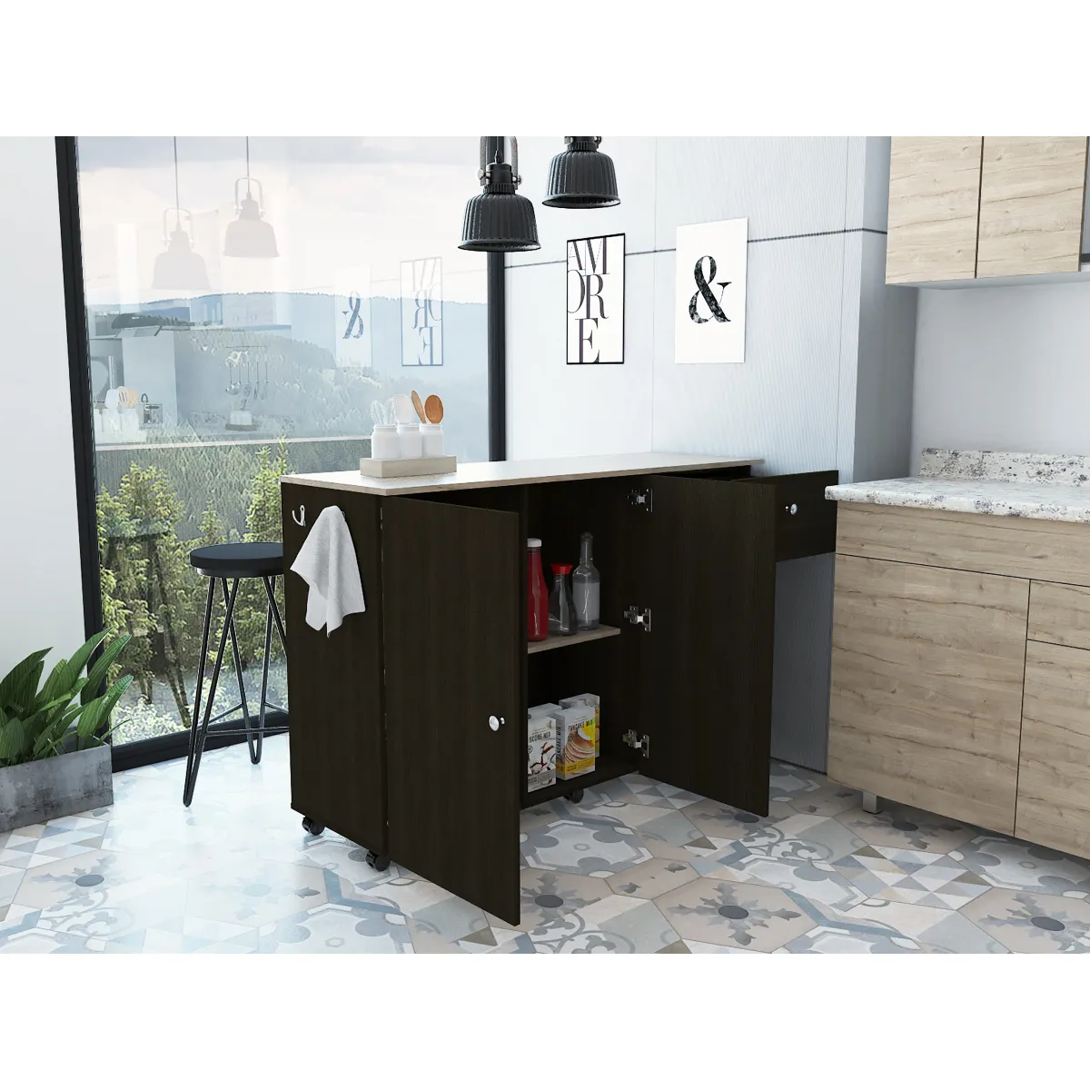 Sayville 2-Drawer 2-Shelf Kitchen Island Black Wengue