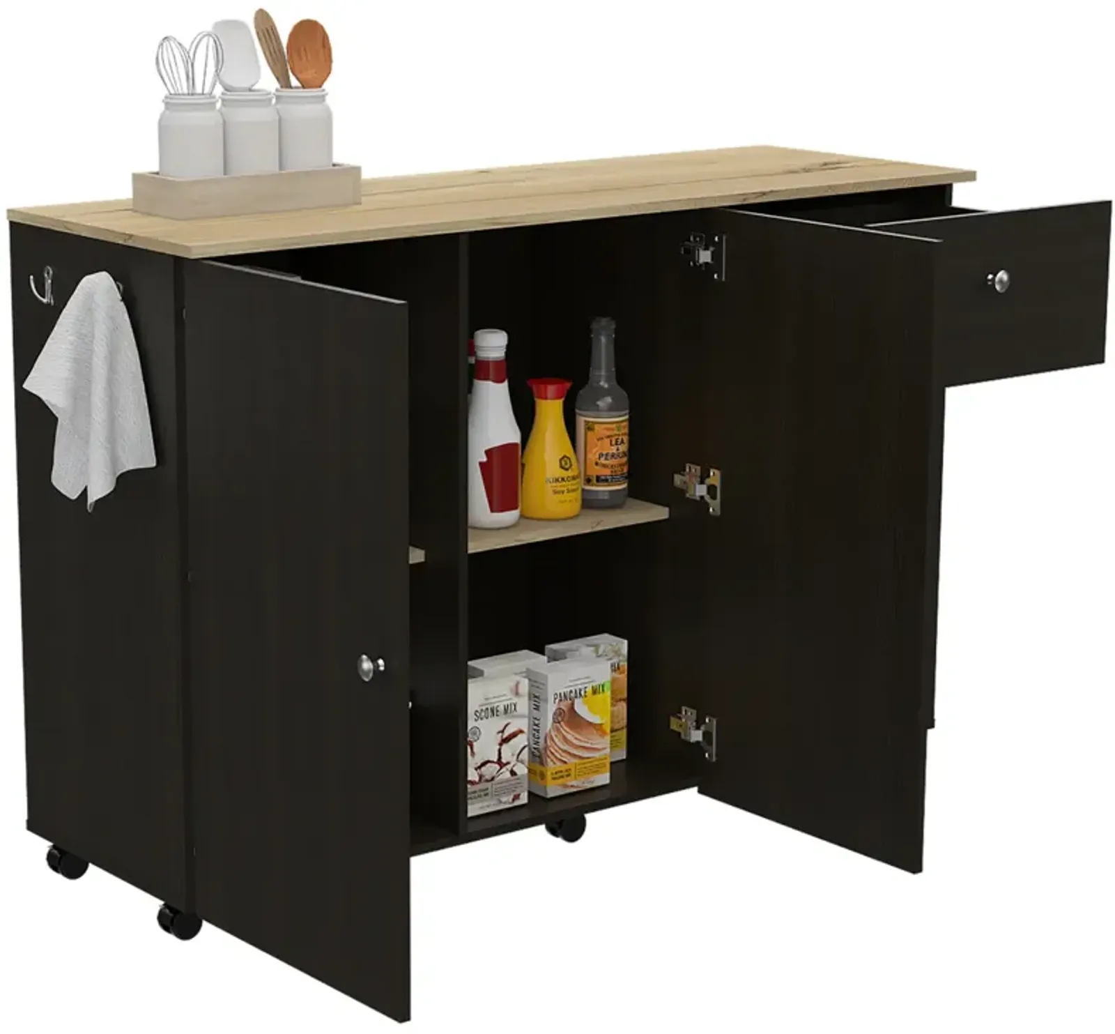 Sayville 2-Drawer 2-Shelf Kitchen Island Wengue