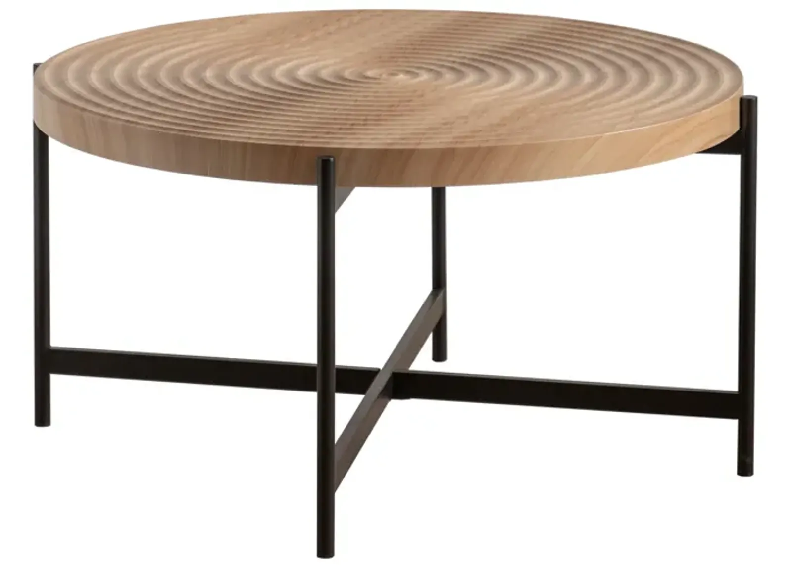 33" Modern Thread Design Round Coffee Table - MDF Table Top, Cross Legs Metal Base - Stylish, Contemporary Furniture