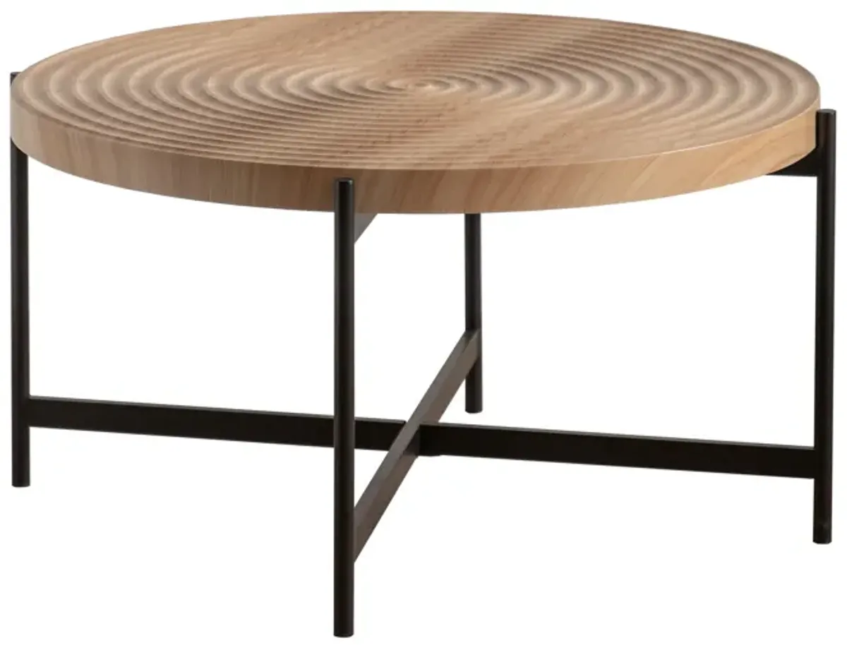 33" Modern Thread Design Round Coffee Table - MDF Table Top, Cross Legs Metal Base - Stylish, Contemporary Furniture