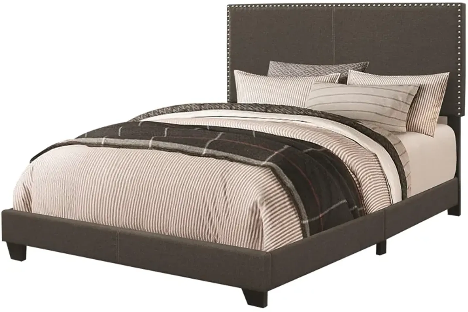 Explicitly Crisp Upholstered Cal King Bed, Espresso-Benzara