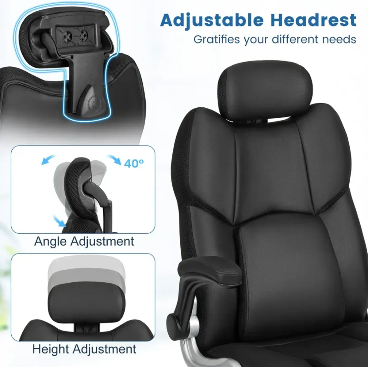 Kneading Massage Office Chair with Adjustable Headrest-Black