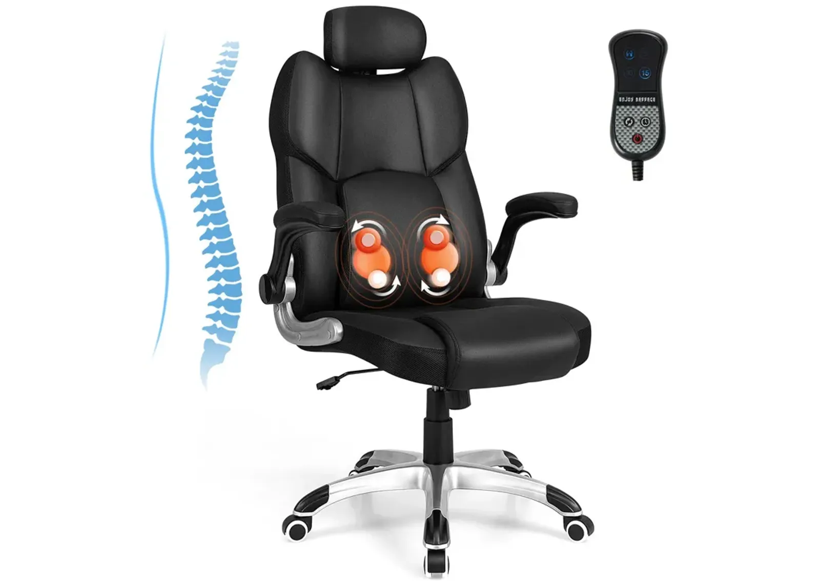 Kneading Massage Office Chair with Adjustable Headrest-Black