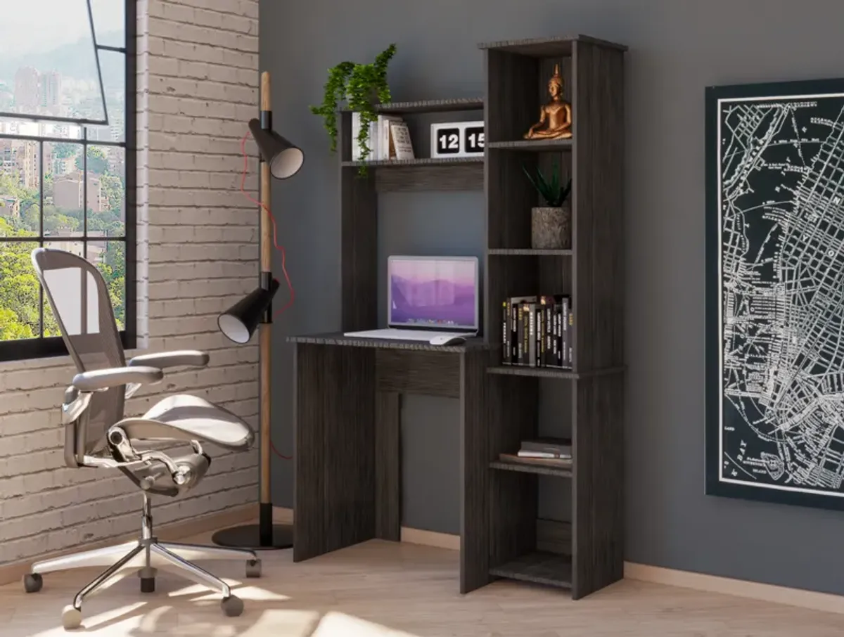 DEPOT E-SHOP Aramis Desk, Five Shelves, Two Superior Shelves, Smokey Oak