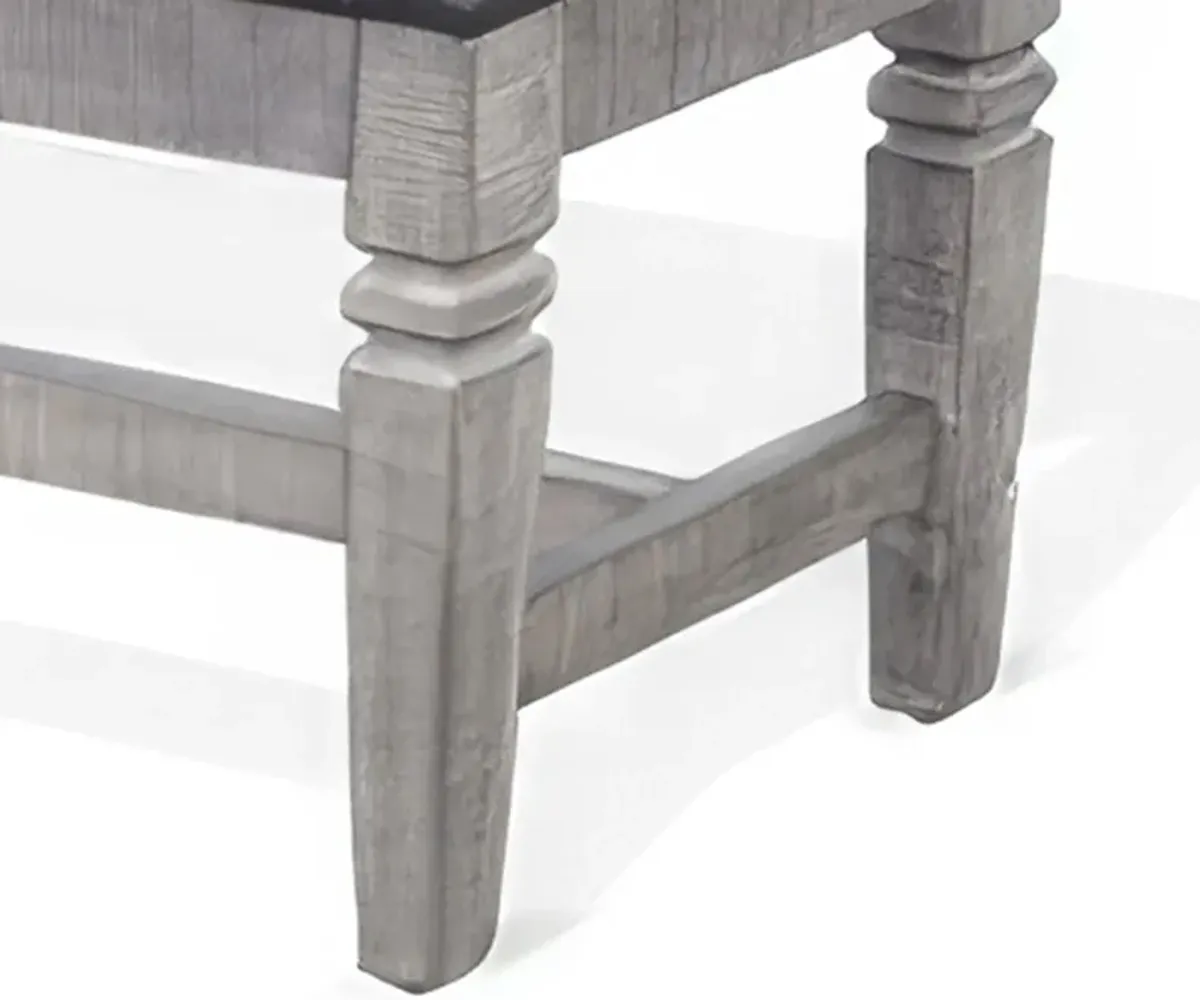 Camie Dining Bench, 56 Inch Faux Leather Seat, Gray Mahogany Wood - Benzara