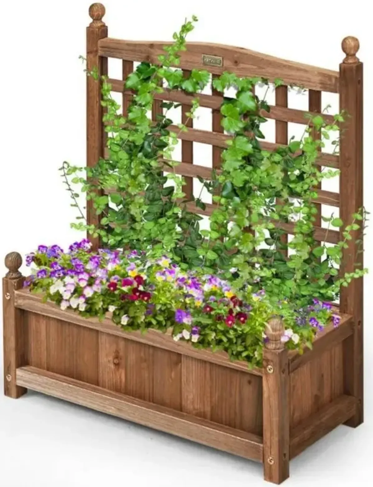 Outdoor Garden Planter Box with High Trellis for Vertical Planting and Decorative Garden Display