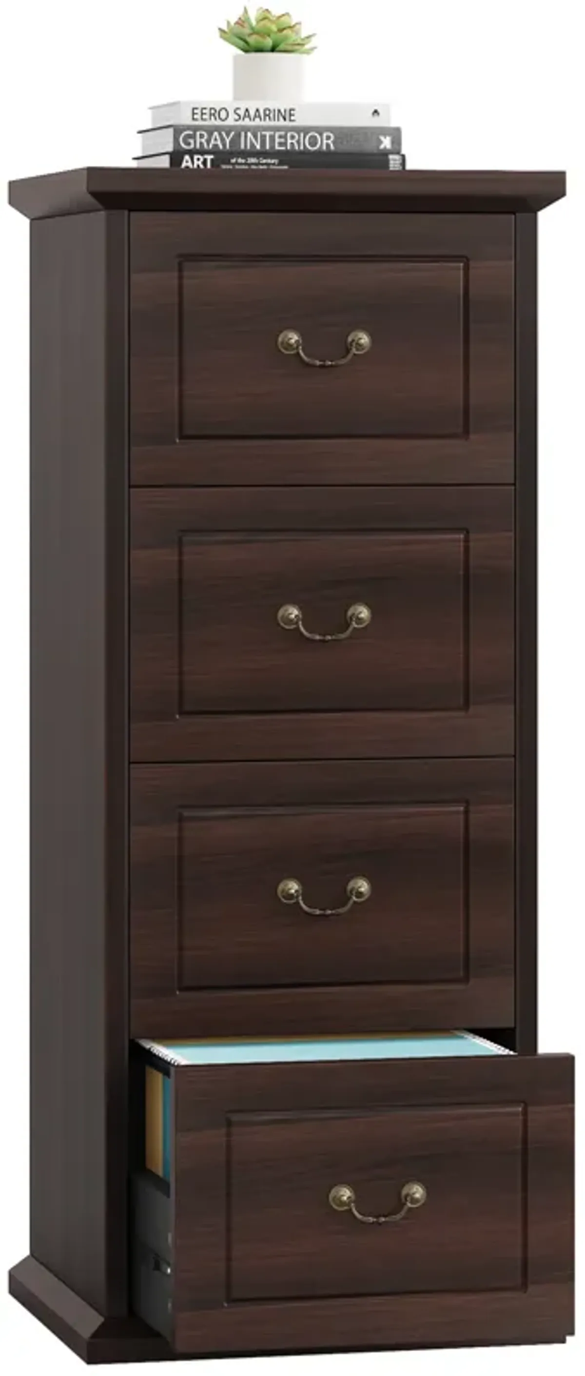 4-Drawer Vertical File Cabinet, Filing Cabinet with Drawers, Wood File Cabinet for A4 /Letter Size Narrow Tall Filing Cabinets with Adjustable Hanging Rod for Home Office, Storage Lockers