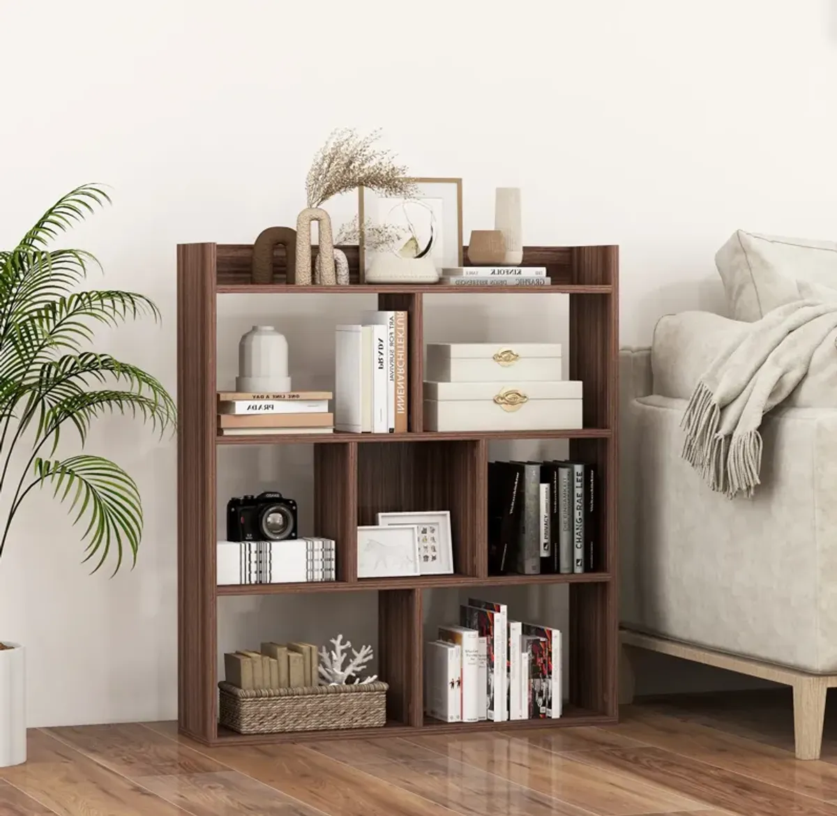 7 Cubes Open-back Bookshelf with Anti-Toppling Devices