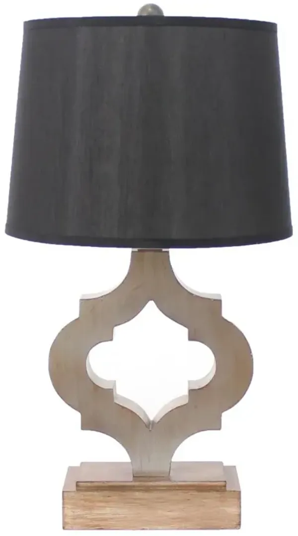 Hivvago 25" Distressed Brown Wood Novelty Bedside Lamp With Black Drum Shade