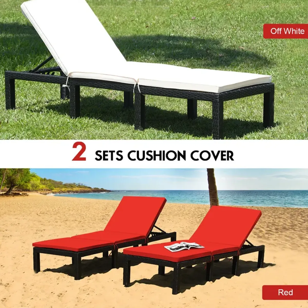 Patio Rattan Cushioned Height Adjustable Lounge Chair