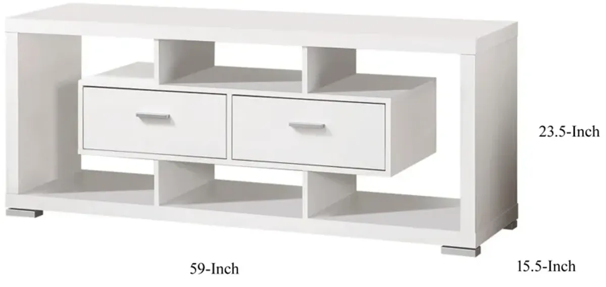 Spacious Modern Style TV Console, White-Benzara