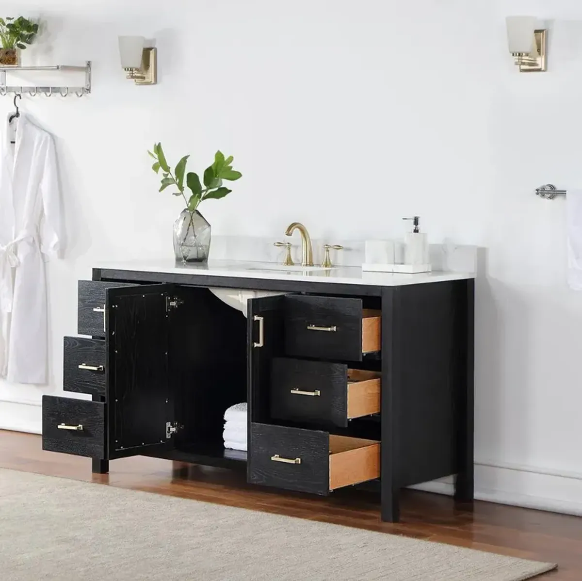 Altair 60 Single Bathroom Vanity Set in Black Oak without Mirror