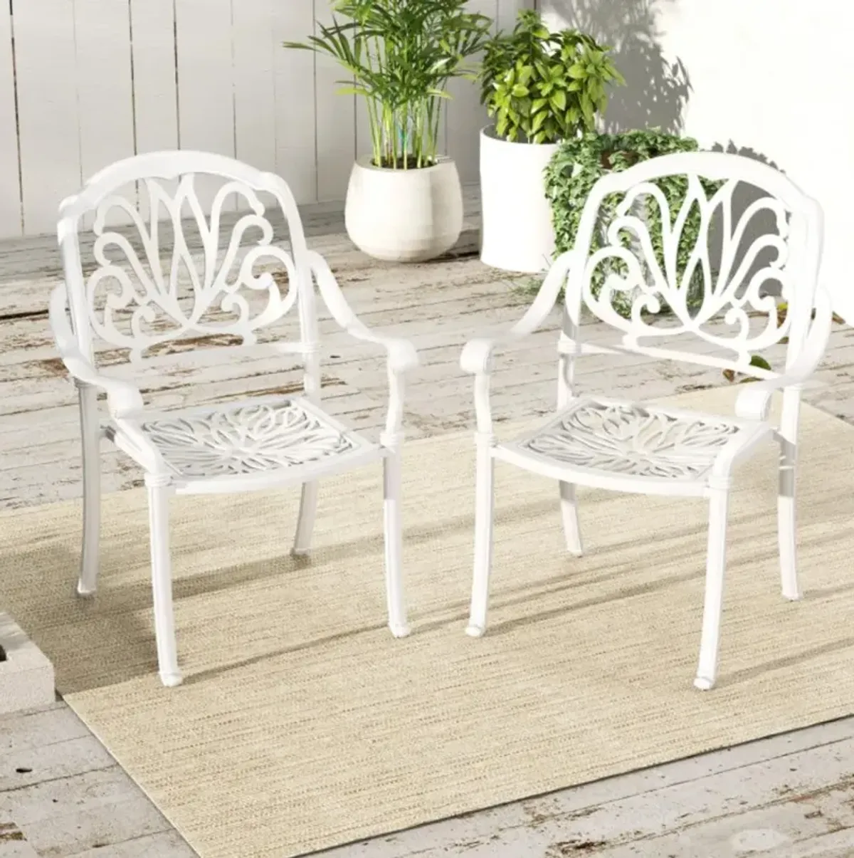 Hivvago 2 Pieces Patio Cast Aluminum Dining Chairs with Armrests