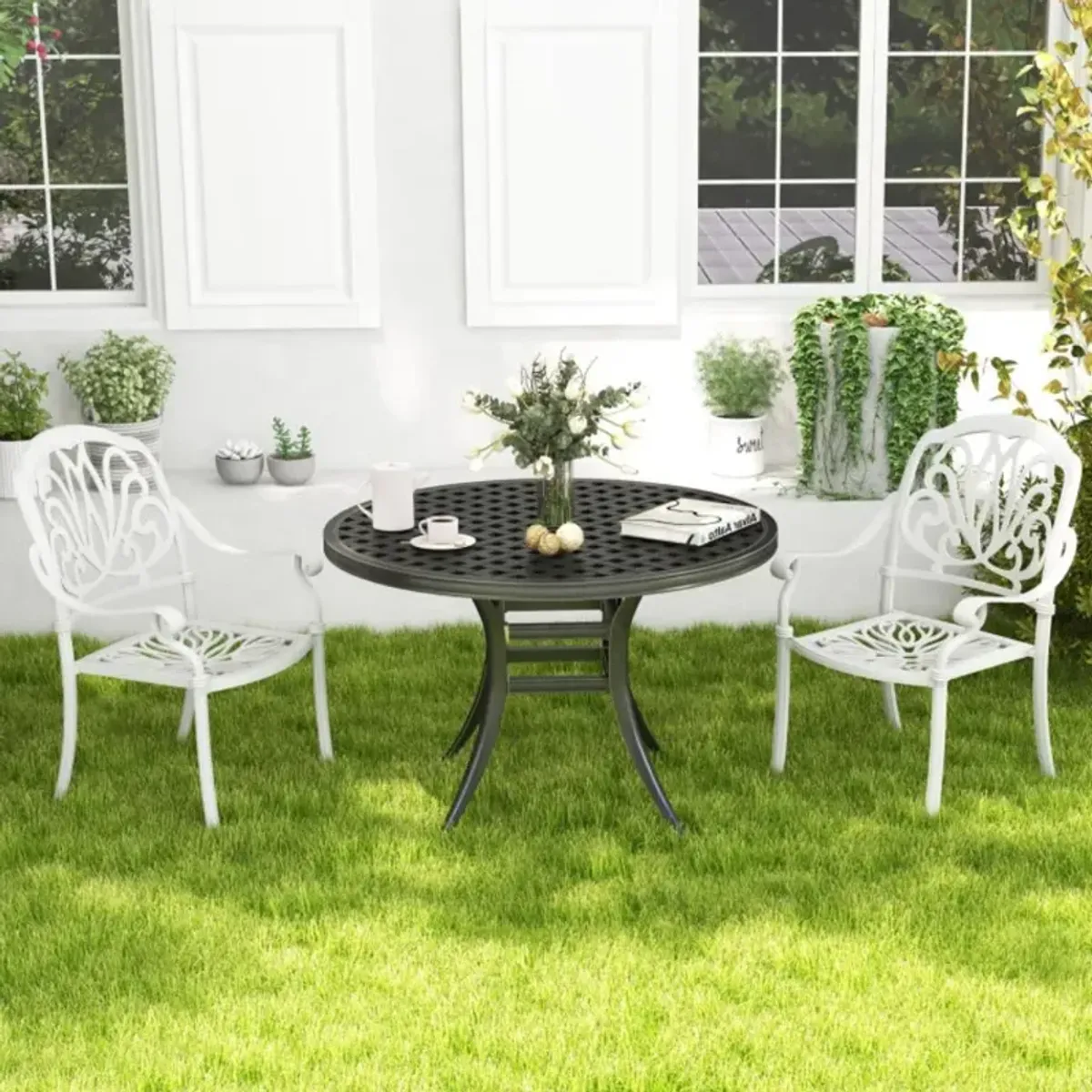 Hivvago 2 Pieces Patio Cast Aluminum Dining Chairs with Armrests