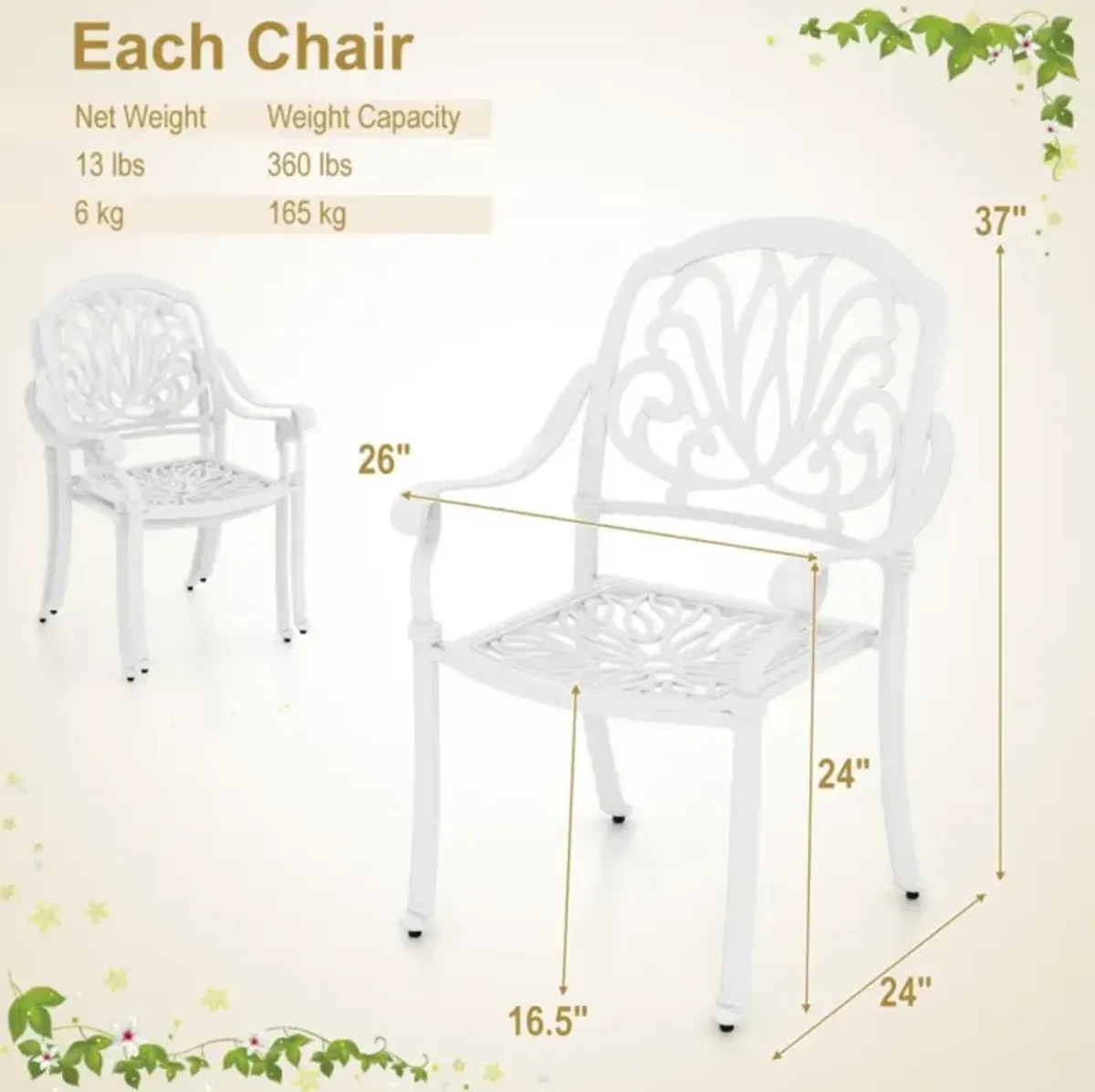 Hivvago 2 Pieces Patio Cast Aluminum Dining Chairs with Armrests