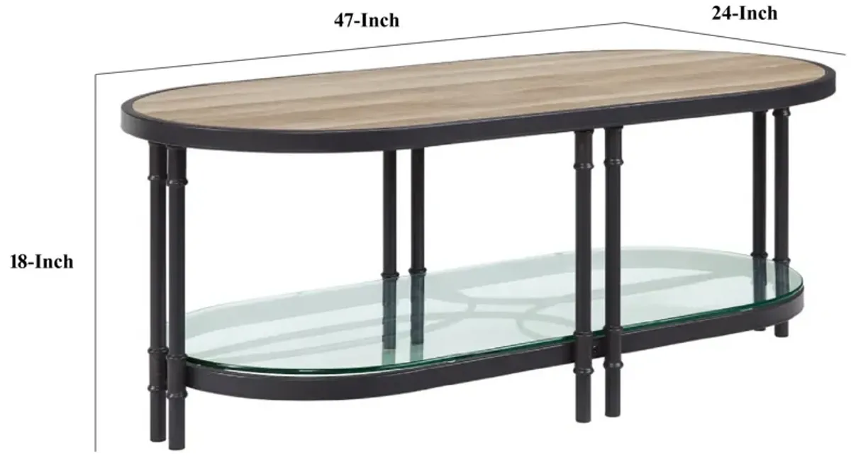 Ley 47 Inch Wood Coffee Table, Oblong, Industrial Design, Oak-Benzara