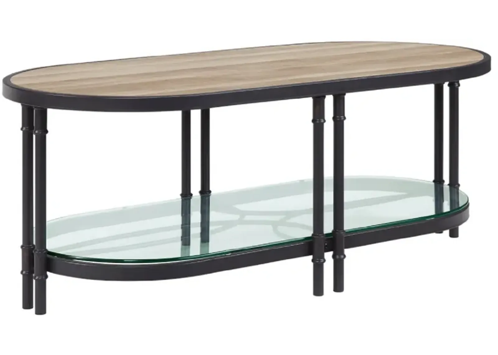 Ley 47 Inch Wood Coffee Table, Oblong, Industrial Design, Oak-Benzara