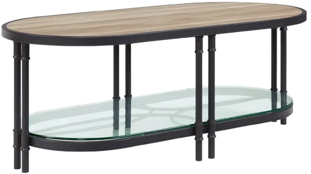 Ley 47 Inch Wood Coffee Table, Oblong, Industrial Design, Oak-Benzara