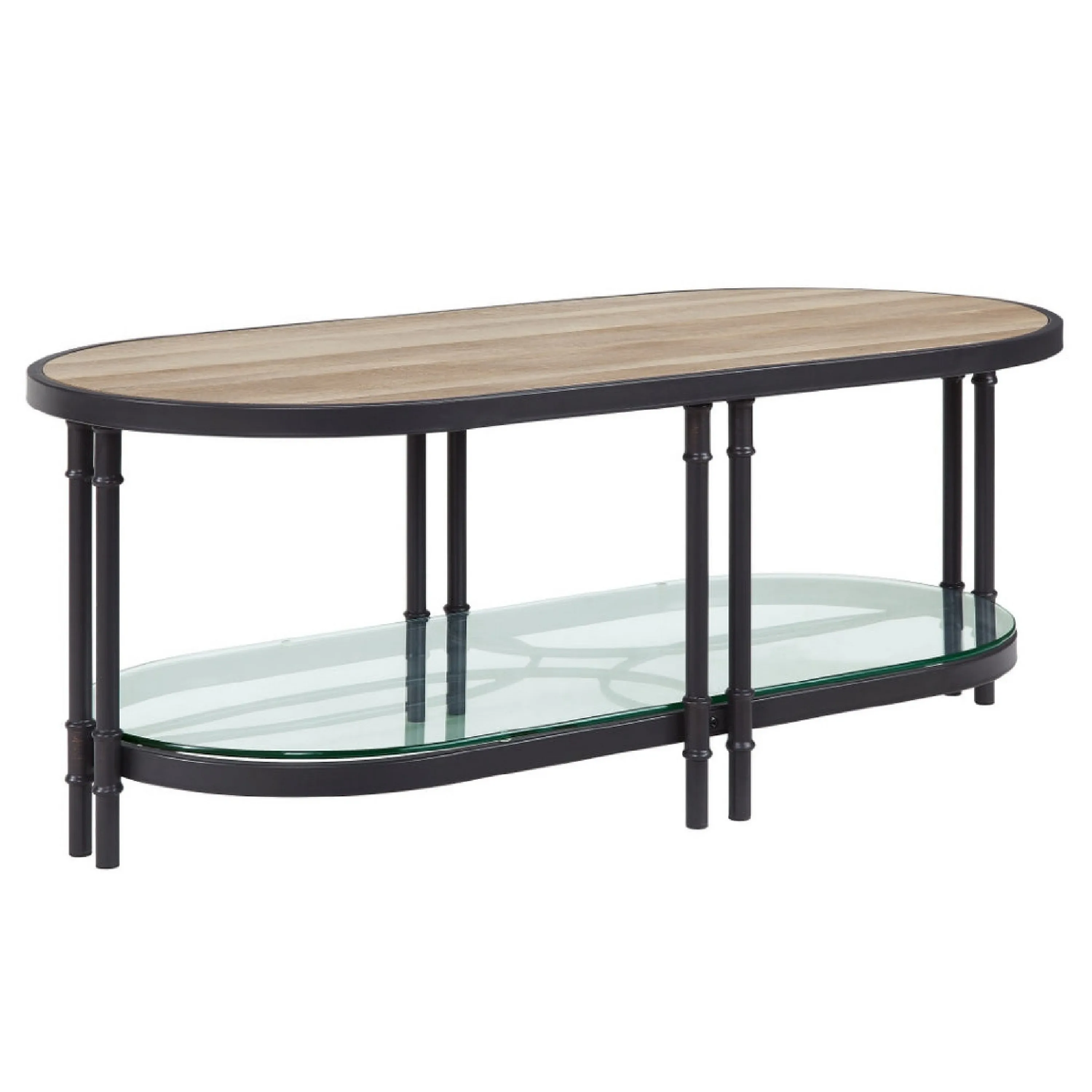Ley 47 Inch Wood Coffee Table, Oblong, Industrial Design, Oak-Benzara