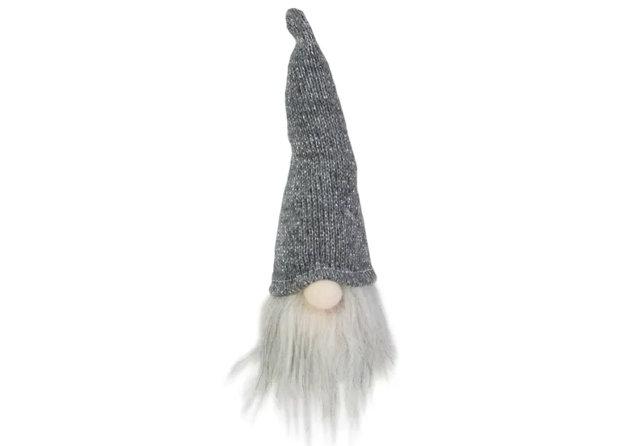 8" Lighted Metallic Gray Knit Gnome Head Christmas Ornament