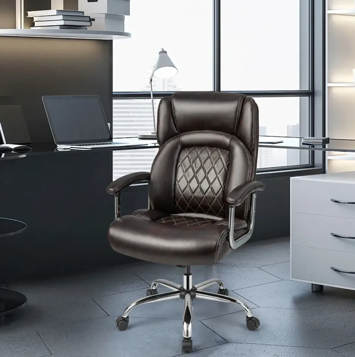 Height Adjustable Big and Tall Office Chair Computer Desk Chair with Metal Base