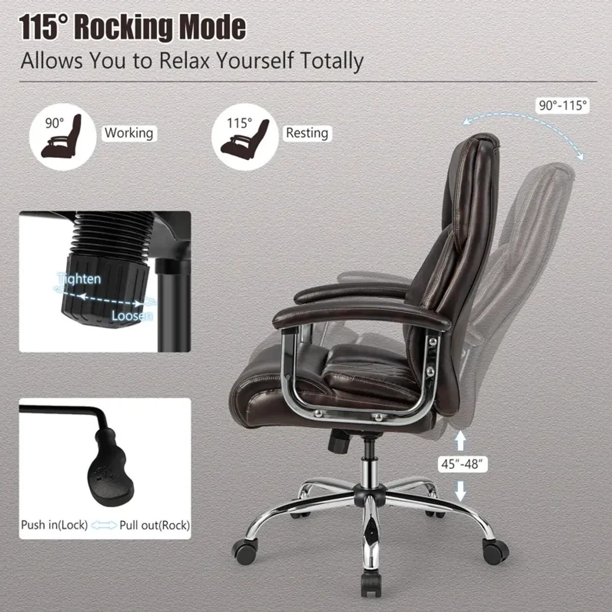 Height Adjustable Big and Tall Office Chair Computer Desk Chair with Metal Base