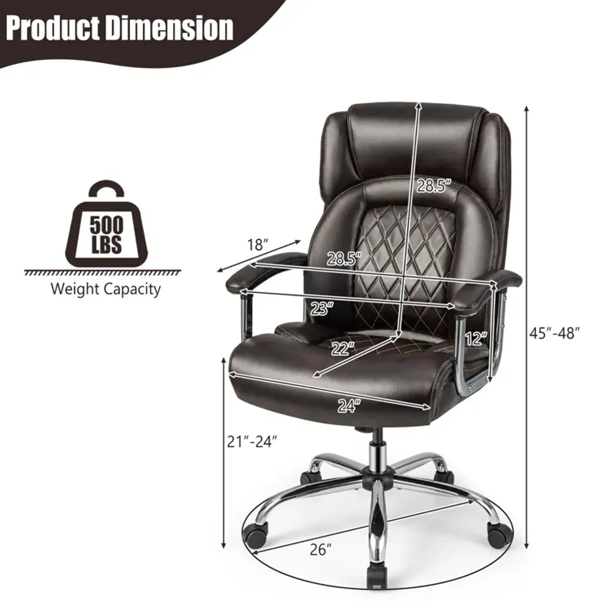 Height Adjustable Big and Tall Office Chair Computer Desk Chair with Metal Base