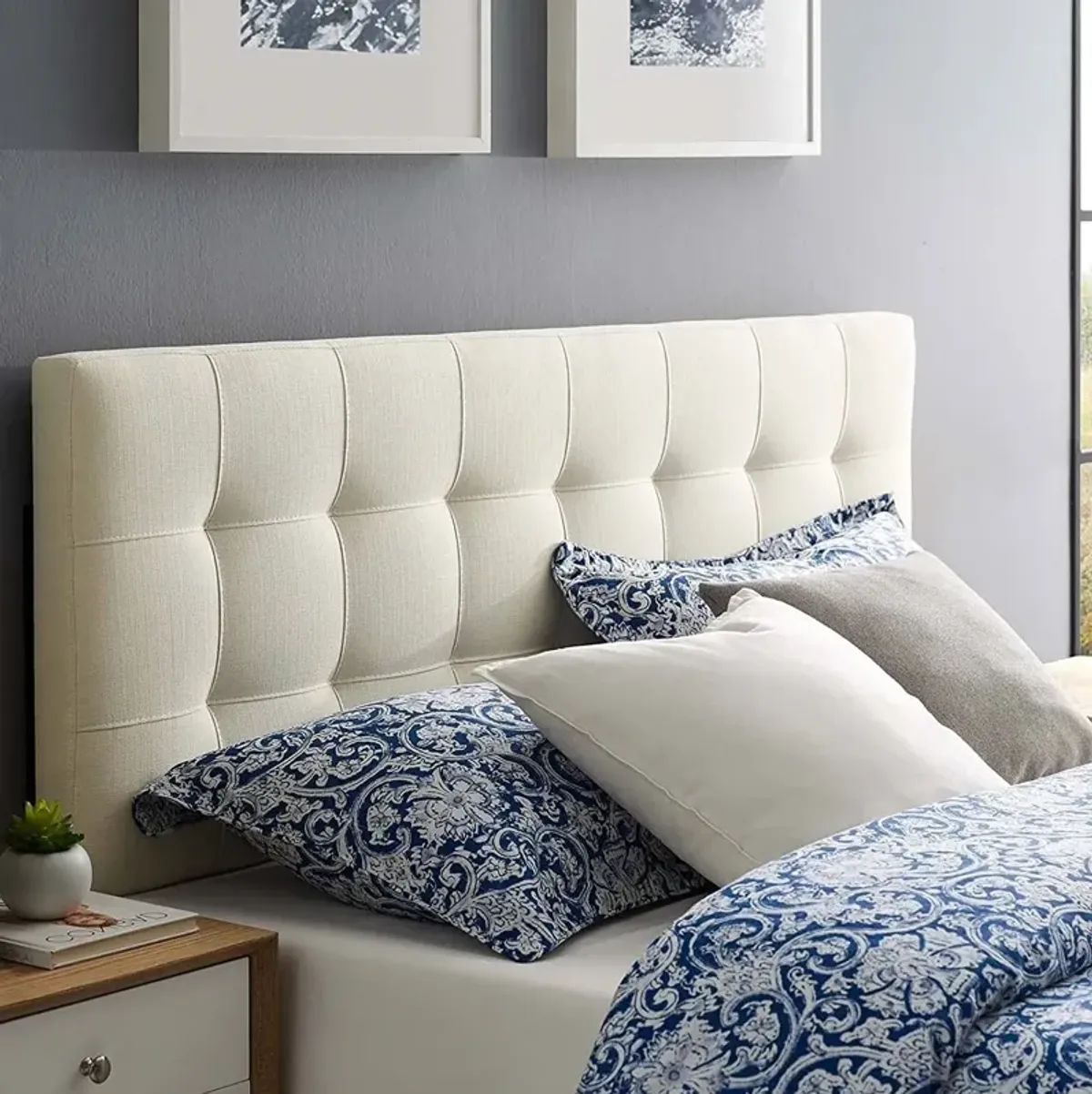 QuikFurn Full size Ivory Linen Fabric Upholstered Tufted Headboard