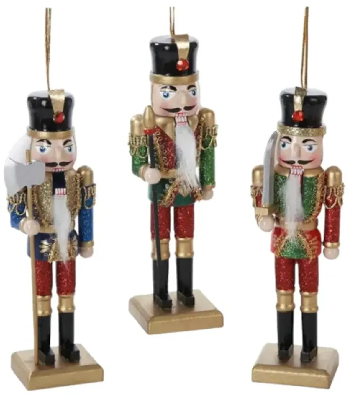 6" Soldier Nutcracker Ornaments – Set of 3 Assorted Christmas Decorations