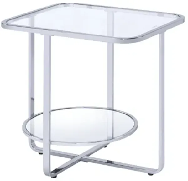 ACME Hollo End Table, Chrome & Glass