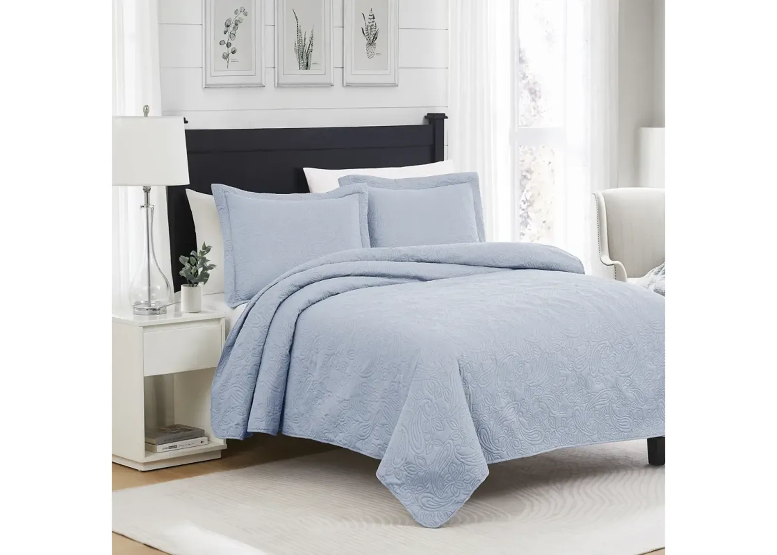 RT Designers Collection Milla 3pc Pinsonic Premium Quality All Season Quilt Set for Revitalize Bedroom King Blue