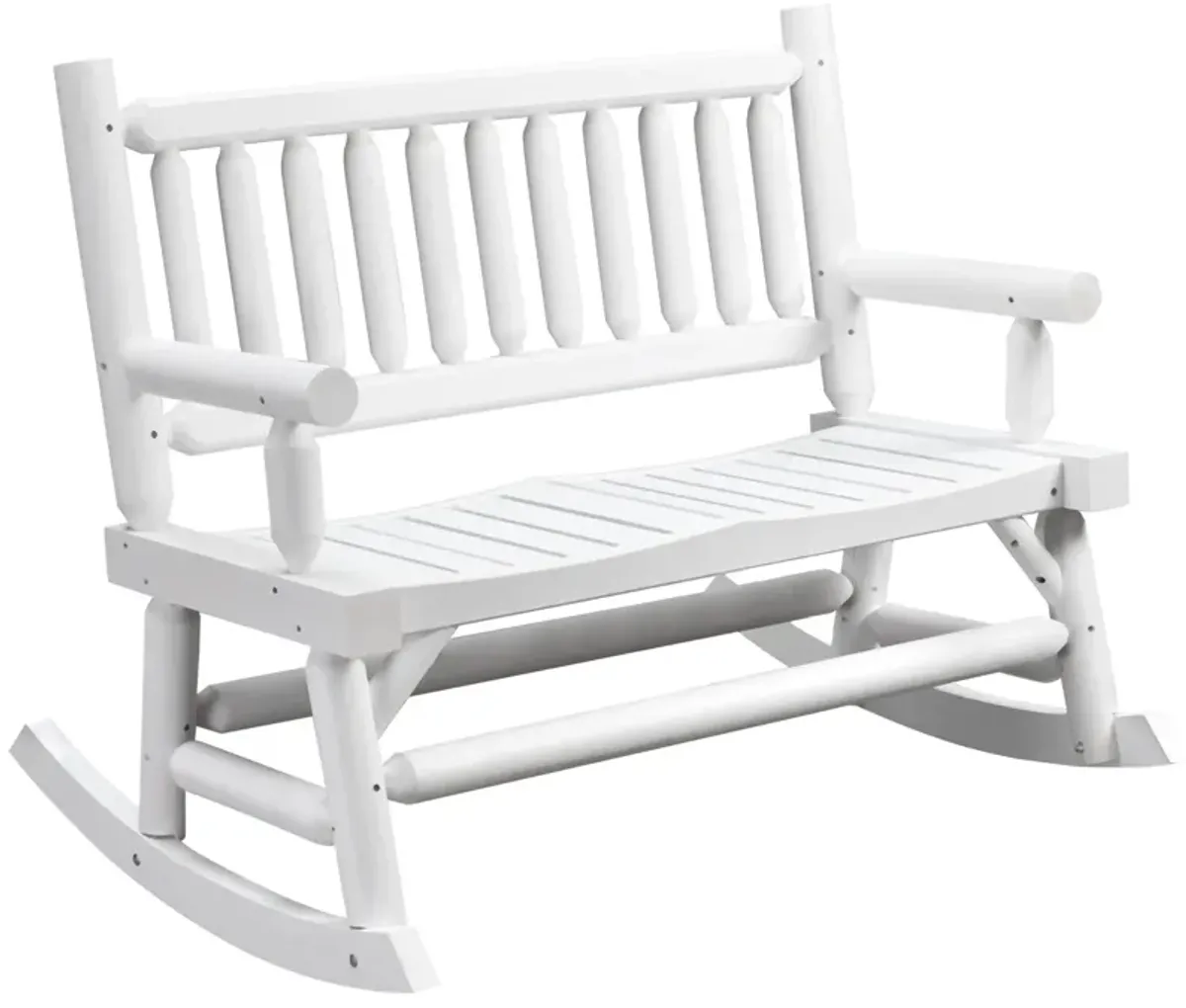 White Outdoor Rocker: 2-Person Wooden Loveseat with Curved Seats