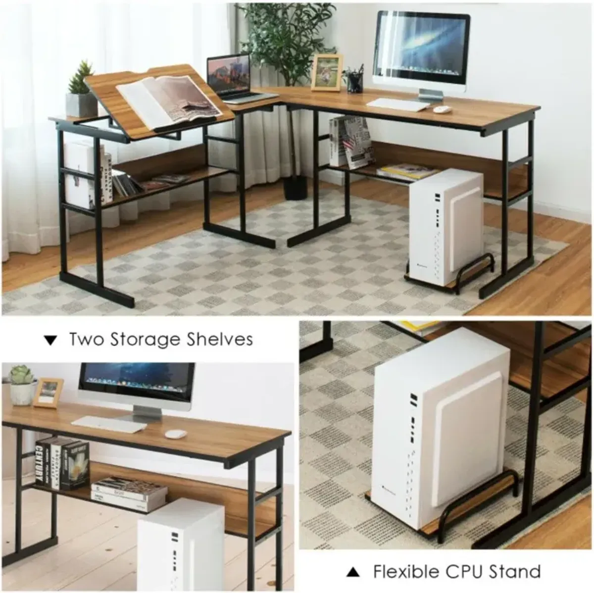 Hivvago L-Shaped Computer Desk with Tiltable Tabletop